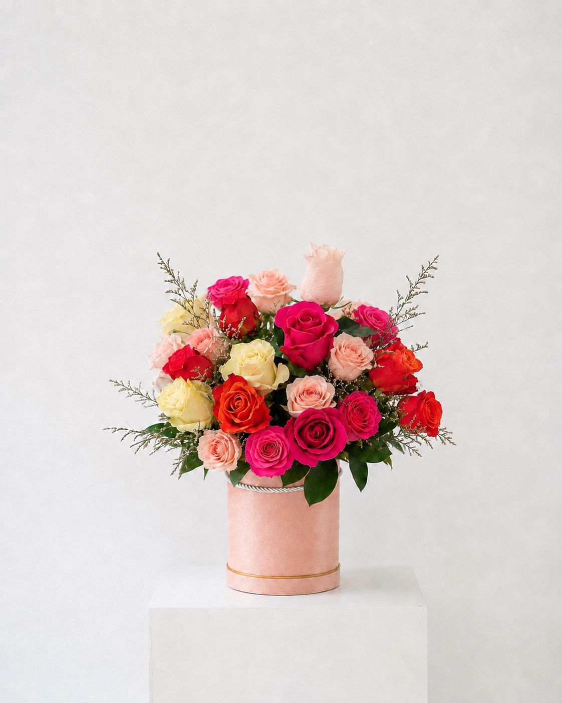 Colorful Mixed Roses Hatbox