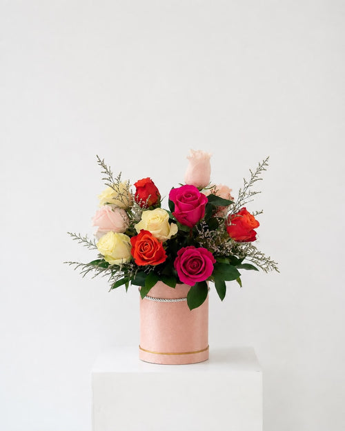 Colorful Mixed Roses Hatbox