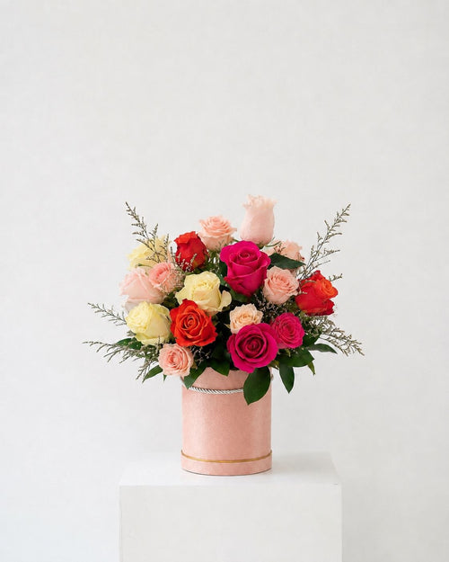 Colorful Mixed Roses Hatbox